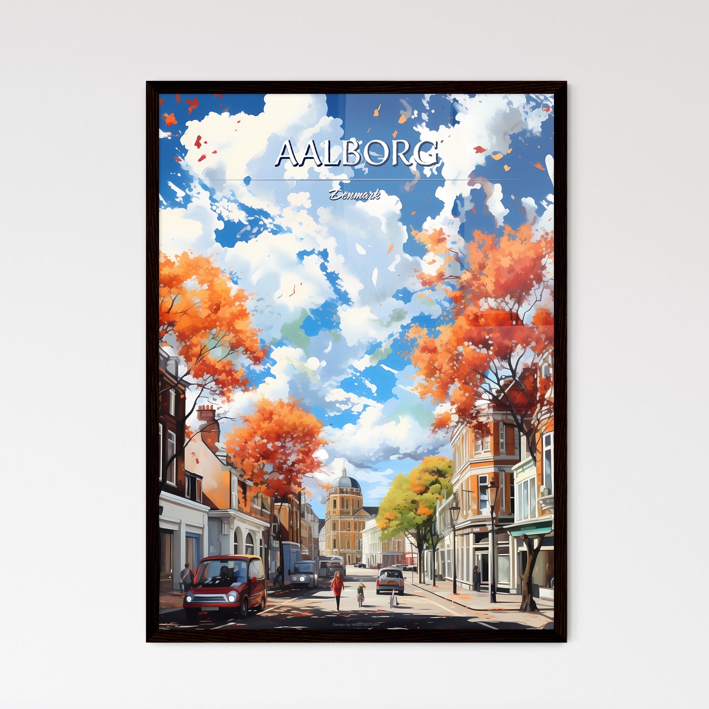 Aalborg, Denmark - Art print of a street with cars and trees Framed Art