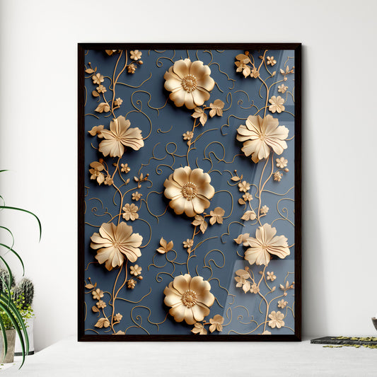 Pattern design, pattern road, Chinese style, ancient style - Art print of a wallpaper with gold flowers and vines Default Title