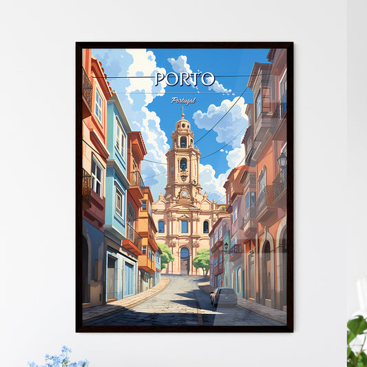 Porto, Portugal - Art print of a street with a large tower and buildings Framed Art