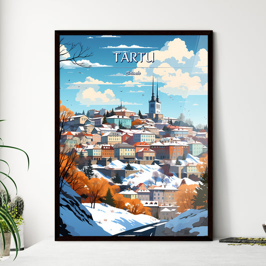 Tartu, Estonia - Art print of a snowy town on a hill Framed Art