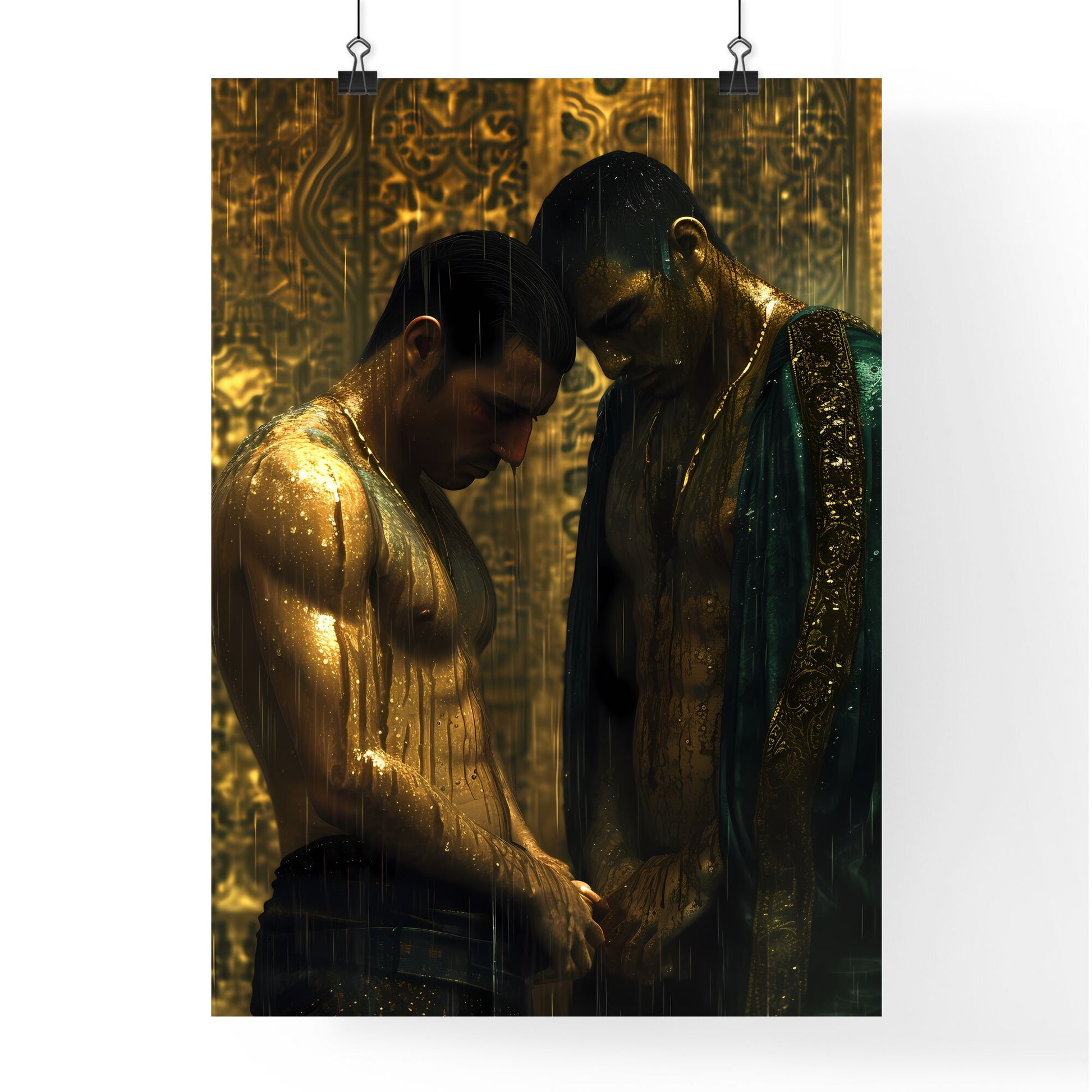 Two young man, Cain and Abel, praying to God in a sacred place - Art print of two men in wet clothes Default Title