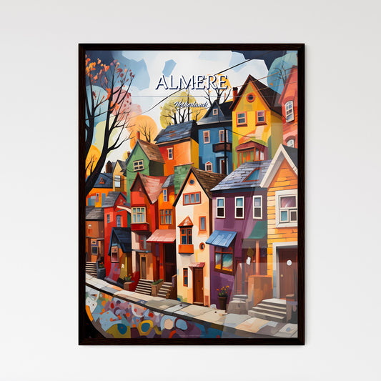 Almere, Netherlands - Art print of a painting of a row of colorful houses Framed Art