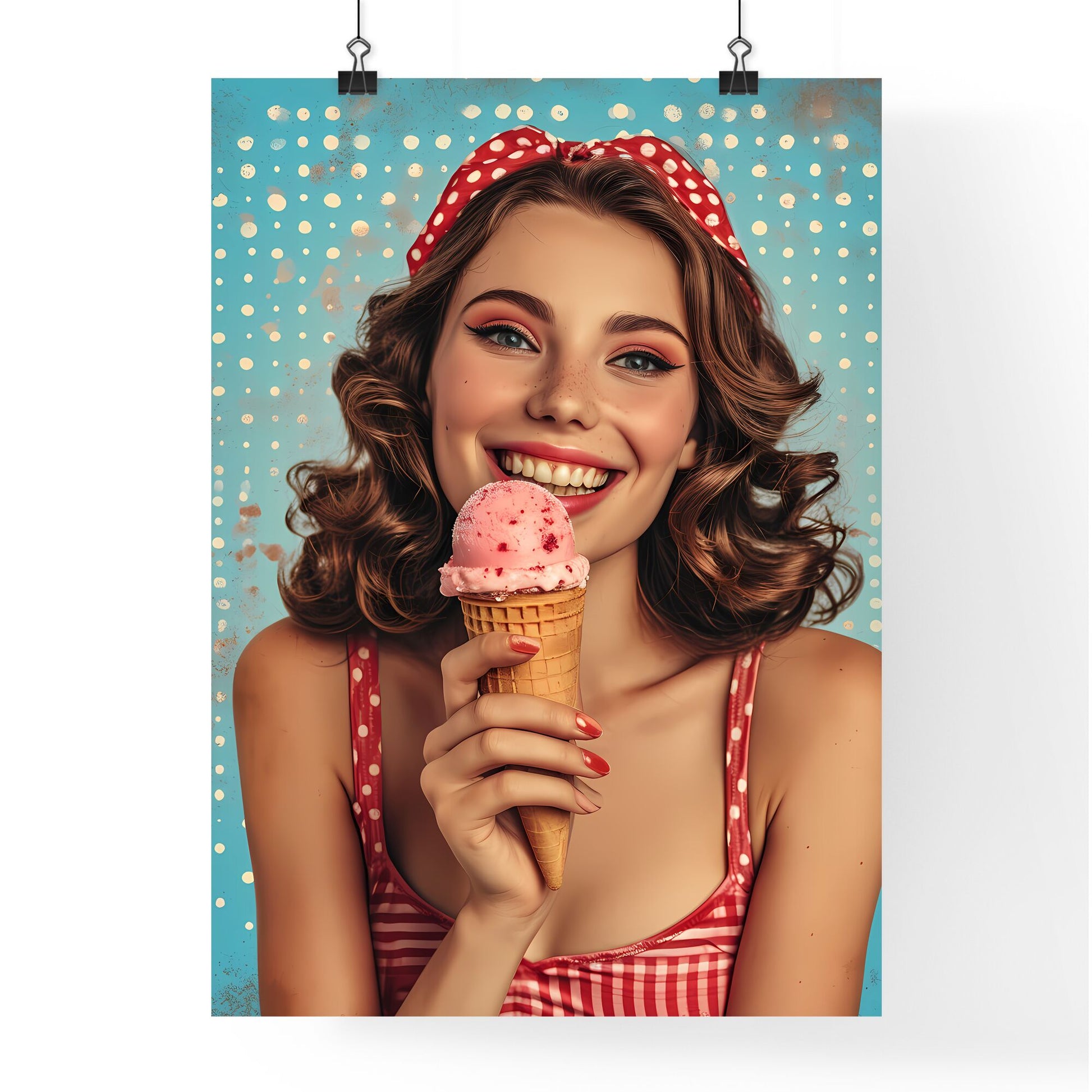 Retro poster - Art print of a woman holding an ice cream cone Default Title