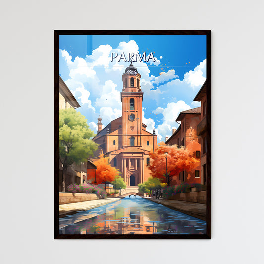 Parma, Italy - Art print of a canal with a building and trees Framed Art