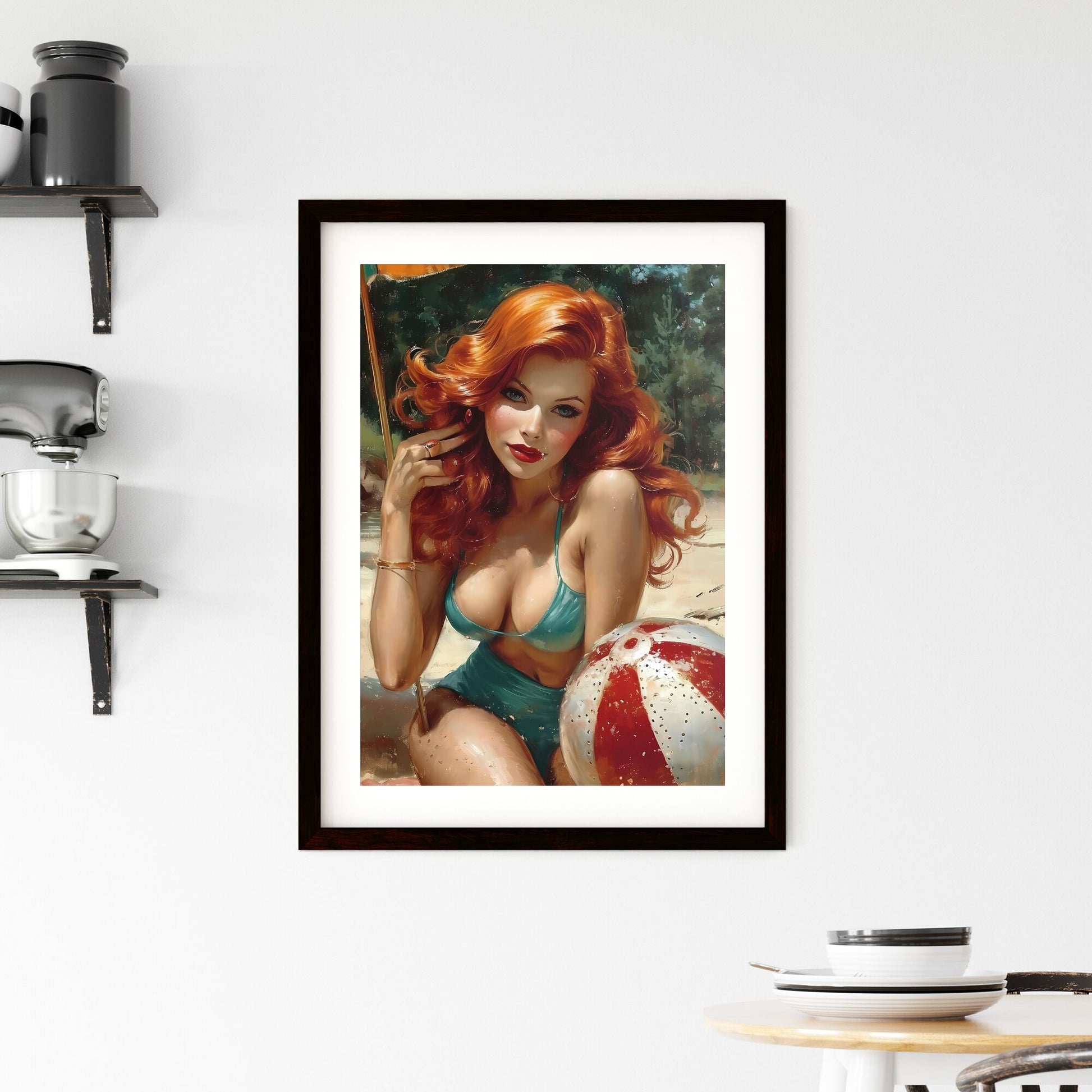 Jessica Rabbit - Art print of a woman in a garment sitting on a beach with a beach ball Default Title