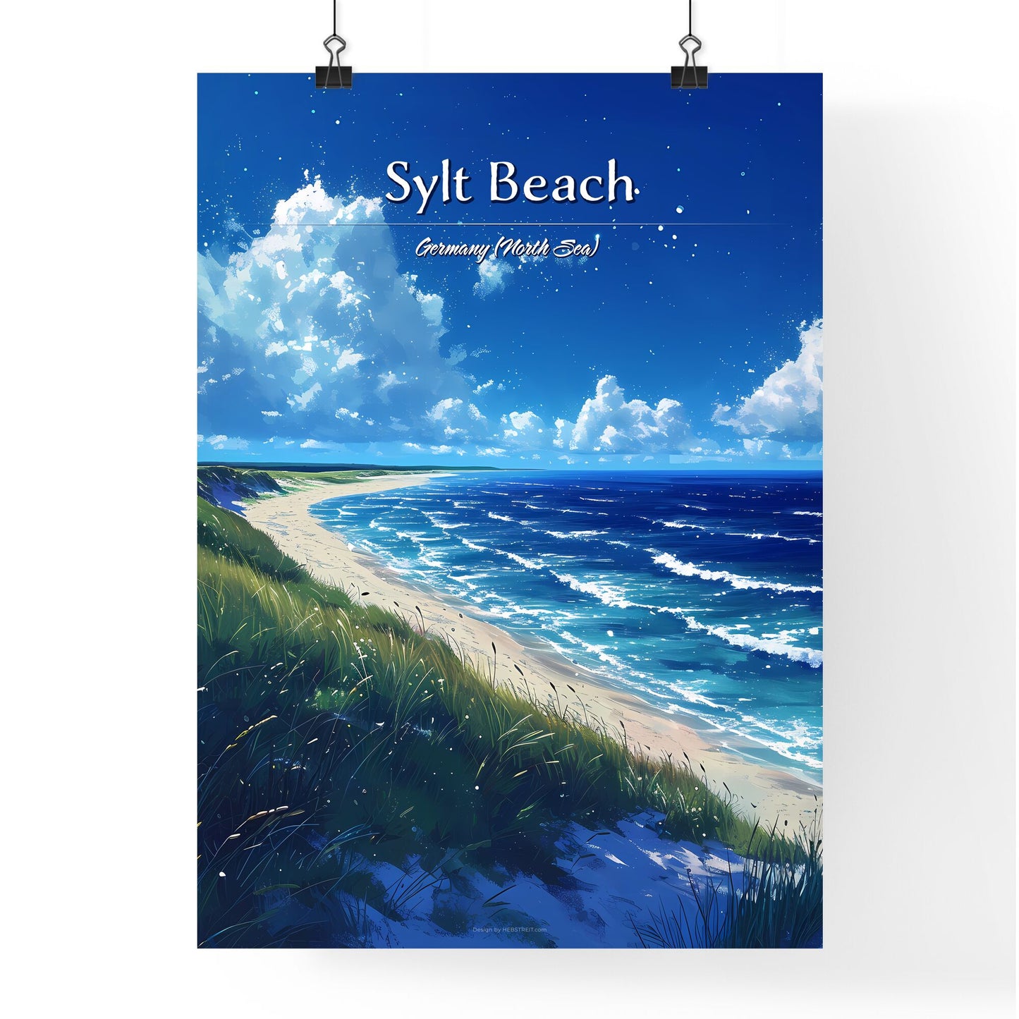 Sylt Beach, Germany (North Sea) - Art print of a beach with grass and water Default Title
