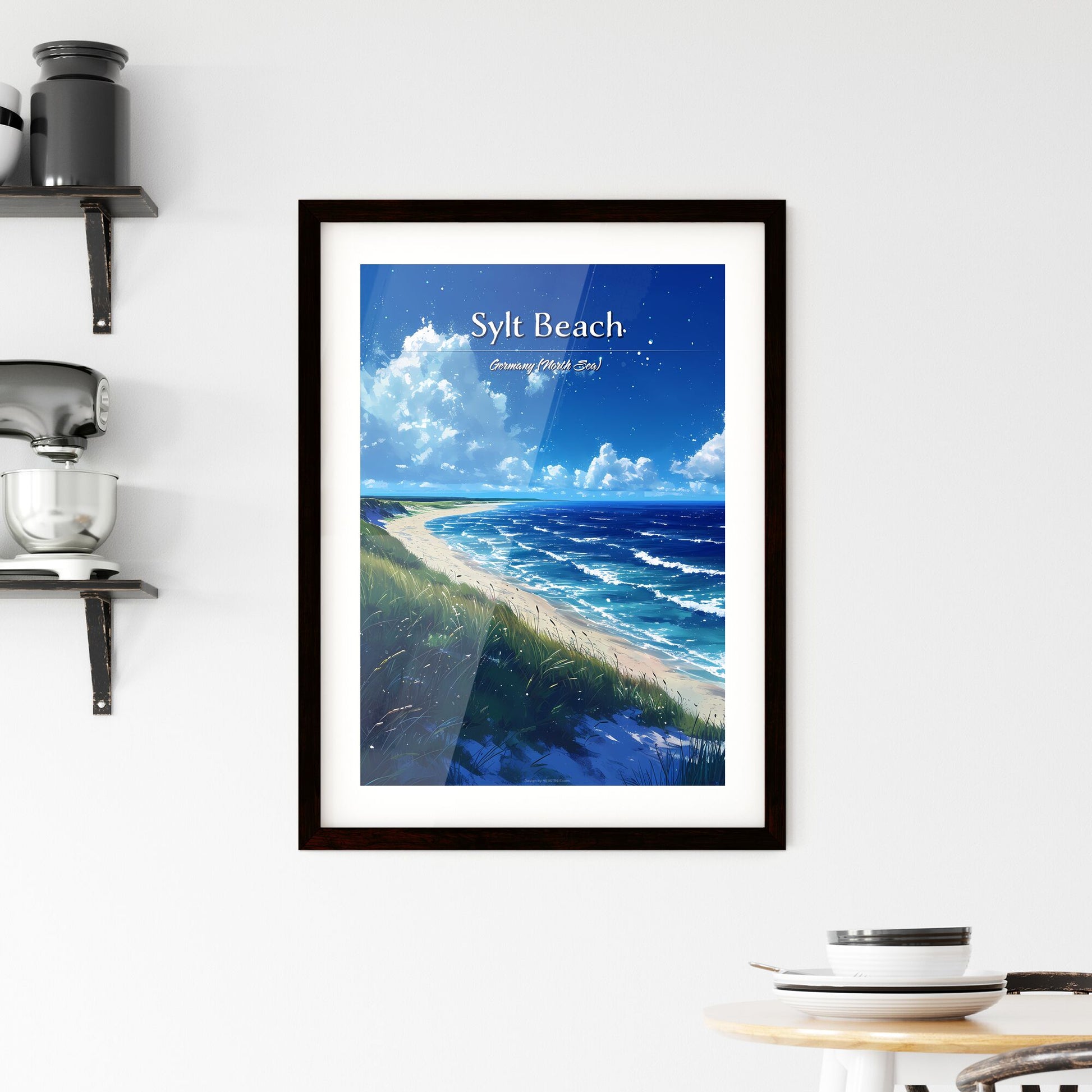 Sylt Beach, Germany (North Sea) - Art print of a beach with grass and water Default Title