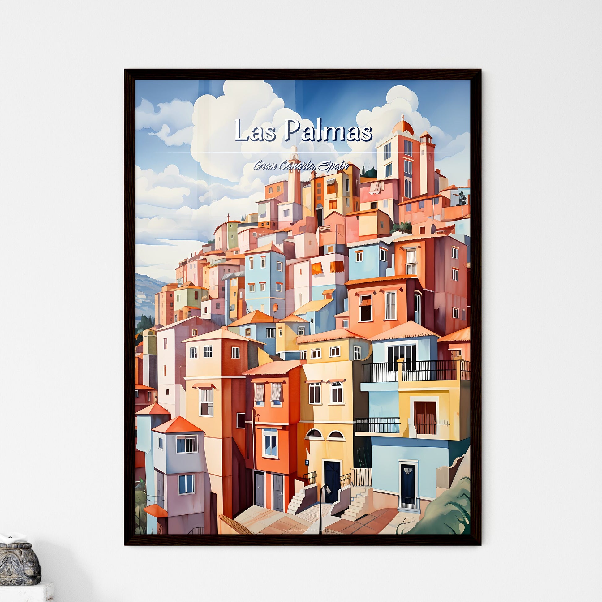 Las Palmas de Gran Canaria, Spain - Art print of a colorful city with many windows Framed Art