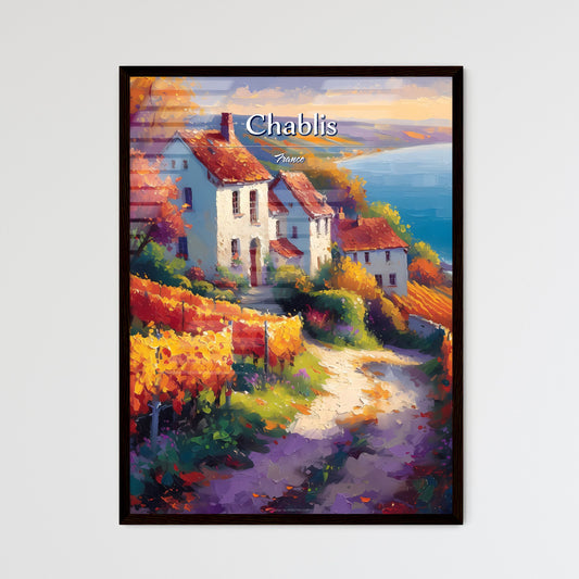Chablis, France - Art print of a painting of a house on a hill with a vineyard and water Default Title