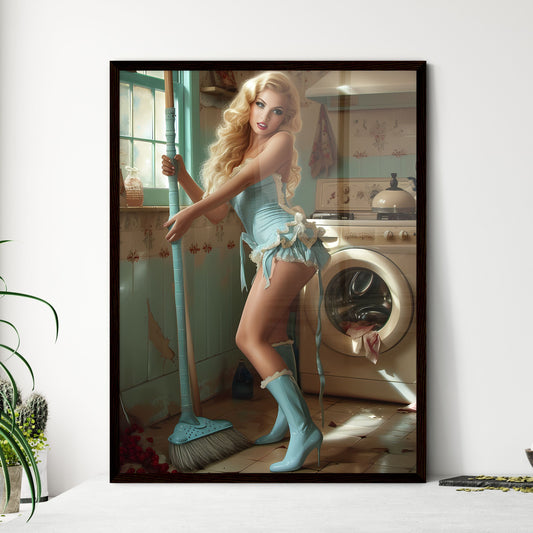 Housewife - Art print of a woman in a kitchen with a broom Default Title