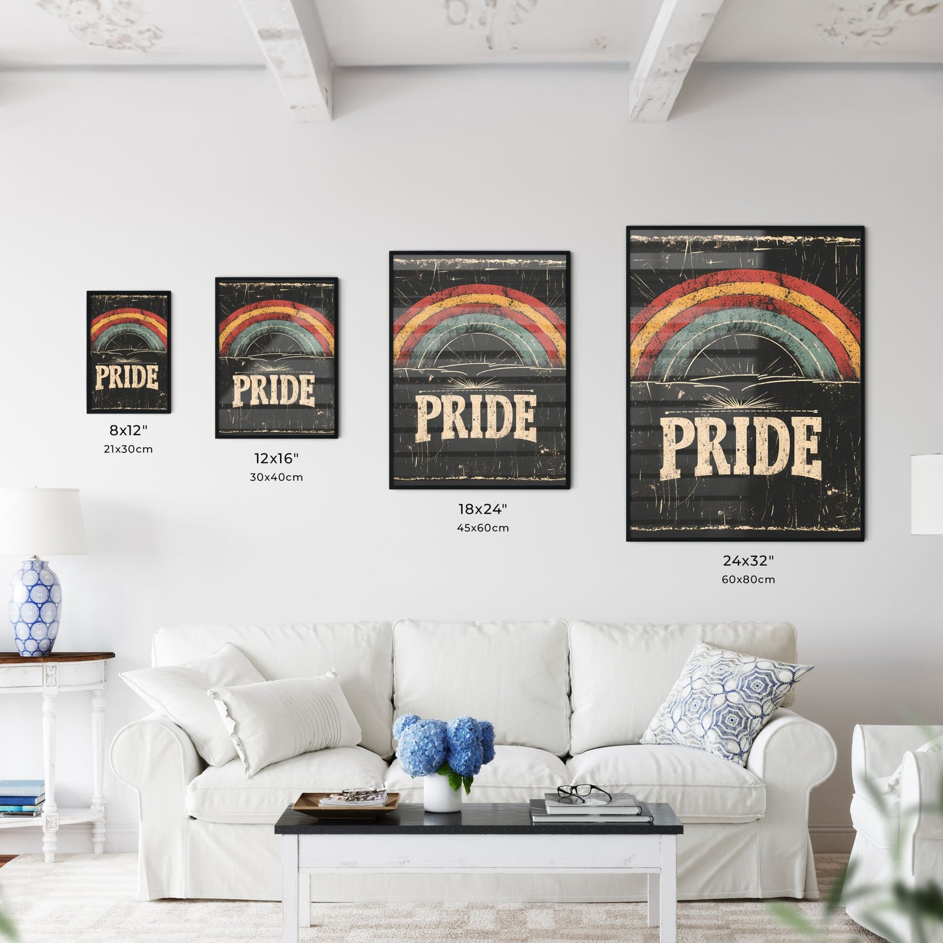 Rainbow with big letters pride vector art - Art print of a rainbow on a black background Default Title