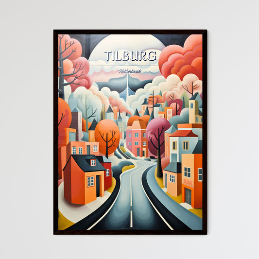 Tilburg, Netherlands - Art print of a painting of a road leading to a town Framed Art