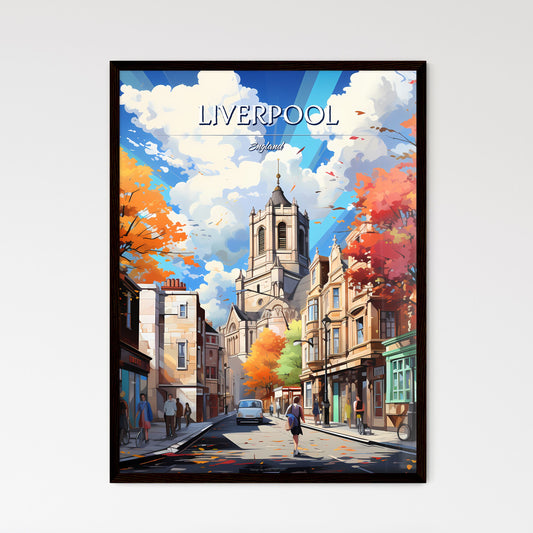 Liverpool - Art print of a street with buildings and people walking on it Framed Art
