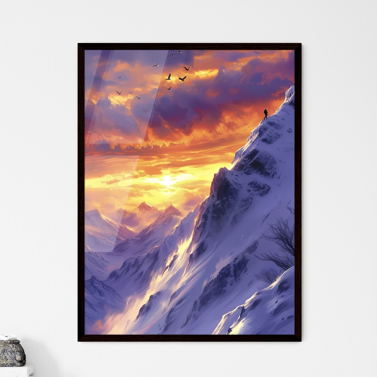 Snowboarding dreampunk - Art print of a mountain with a person on the top Default Title