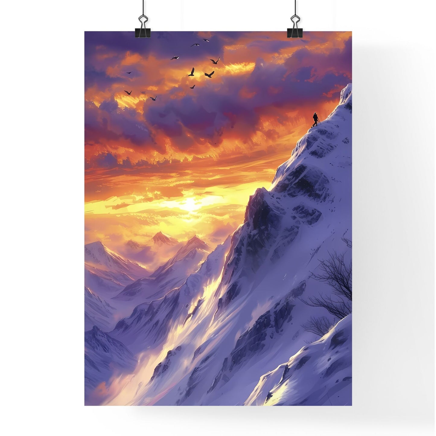 Snowboarding dreampunk - Art print of a mountain with a person on the top Default Title