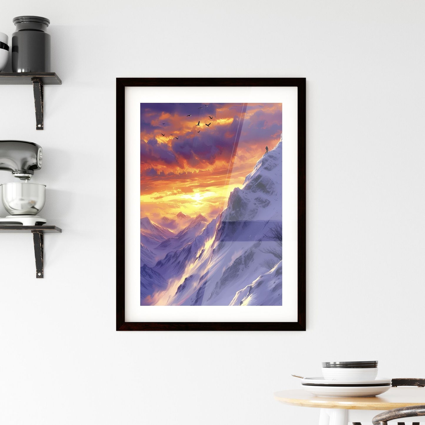 Snowboarding dreampunk - Art print of a mountain with a person on the top Default Title