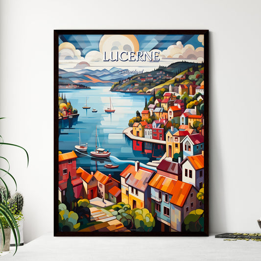 Lucerne, Switzerland - Art print of a painting of a town on a river Framed Art