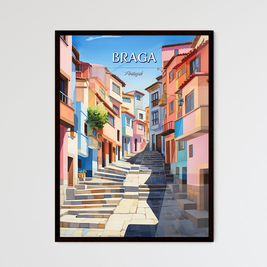 Braga, Portugal - Art print of a colorful buildings with stairs Framed Art