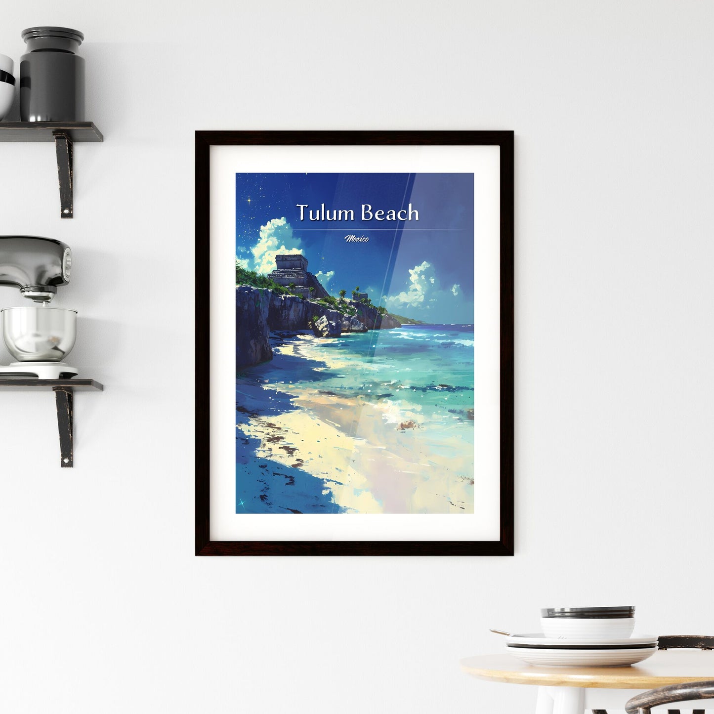 Tulum Beach, Mexico - Art print of a beach with rocks and water Default Title