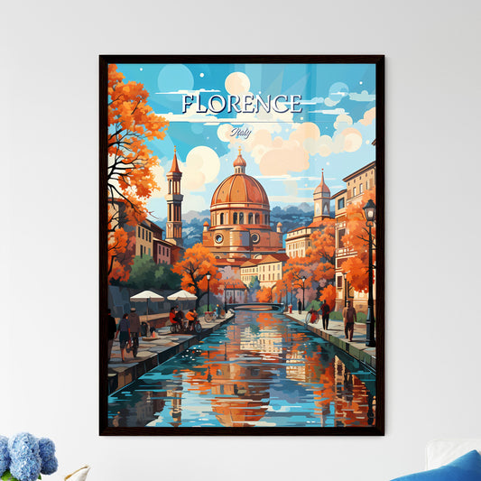Florence, Italy - Art print of a water canal with a building in the background Framed Art