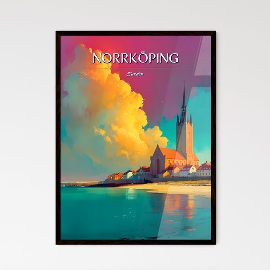 Norrköping, Sweden, - Art print of a building with a tower and a body of water Framed Art