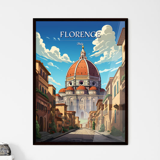 Florence, Italy - Art print of a street with buildings and a dome on top of it Framed Art