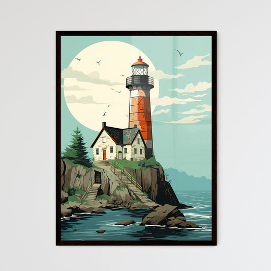 Advertising poster to announce trips for young people - Art print of a lighthouse on a rock Framed Art