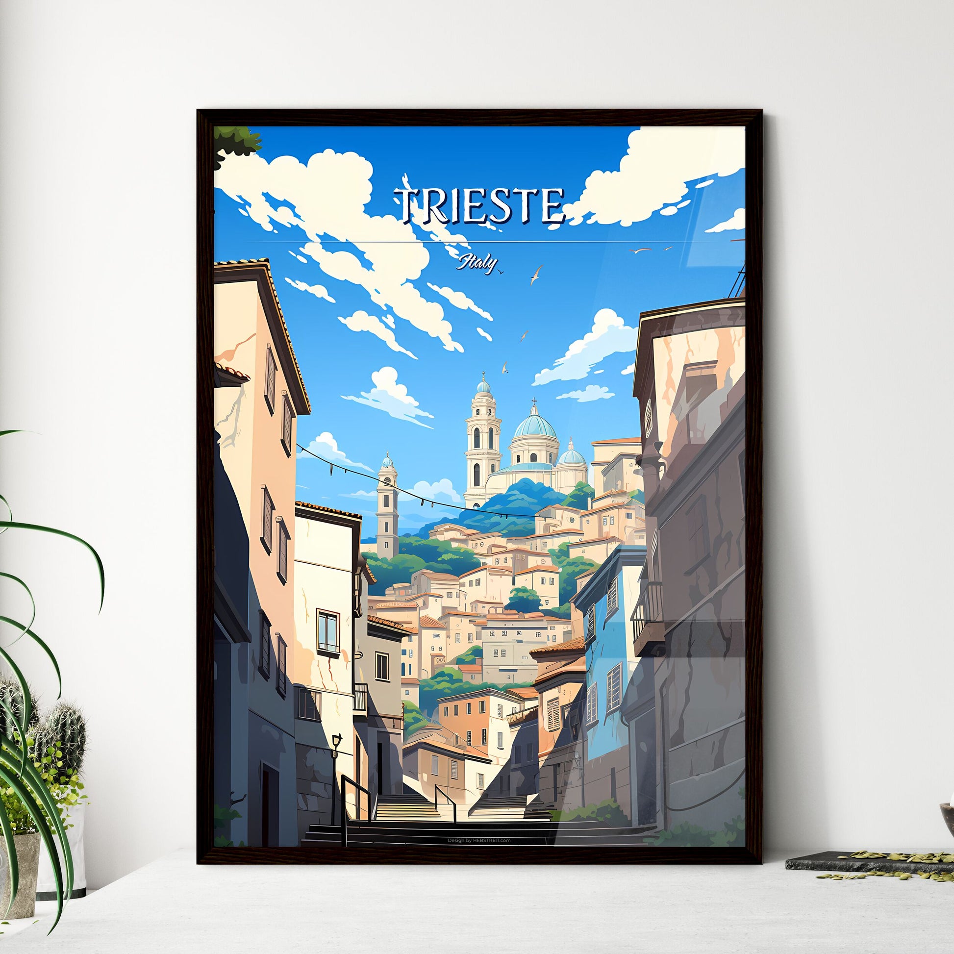 Trieste, Italy - Art print of a city with a church in the background Framed Art
