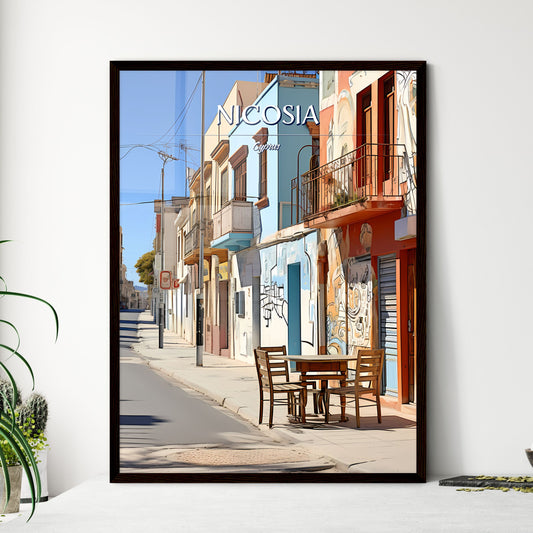 Nicosia, Cyprus - Art print of a table and chairs on a street Framed Art