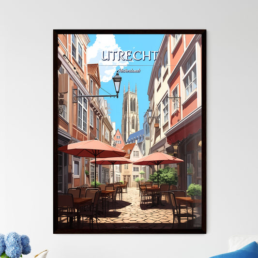 Utrecht, Netherlands - Art print of a street with tables and umbrellas Default Title