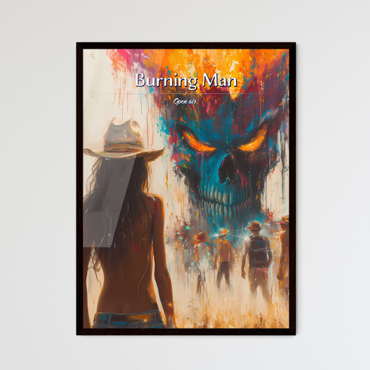 Burning Man - Art print of a painting of a woman in a cowboy hat looking at a large skull Default Title