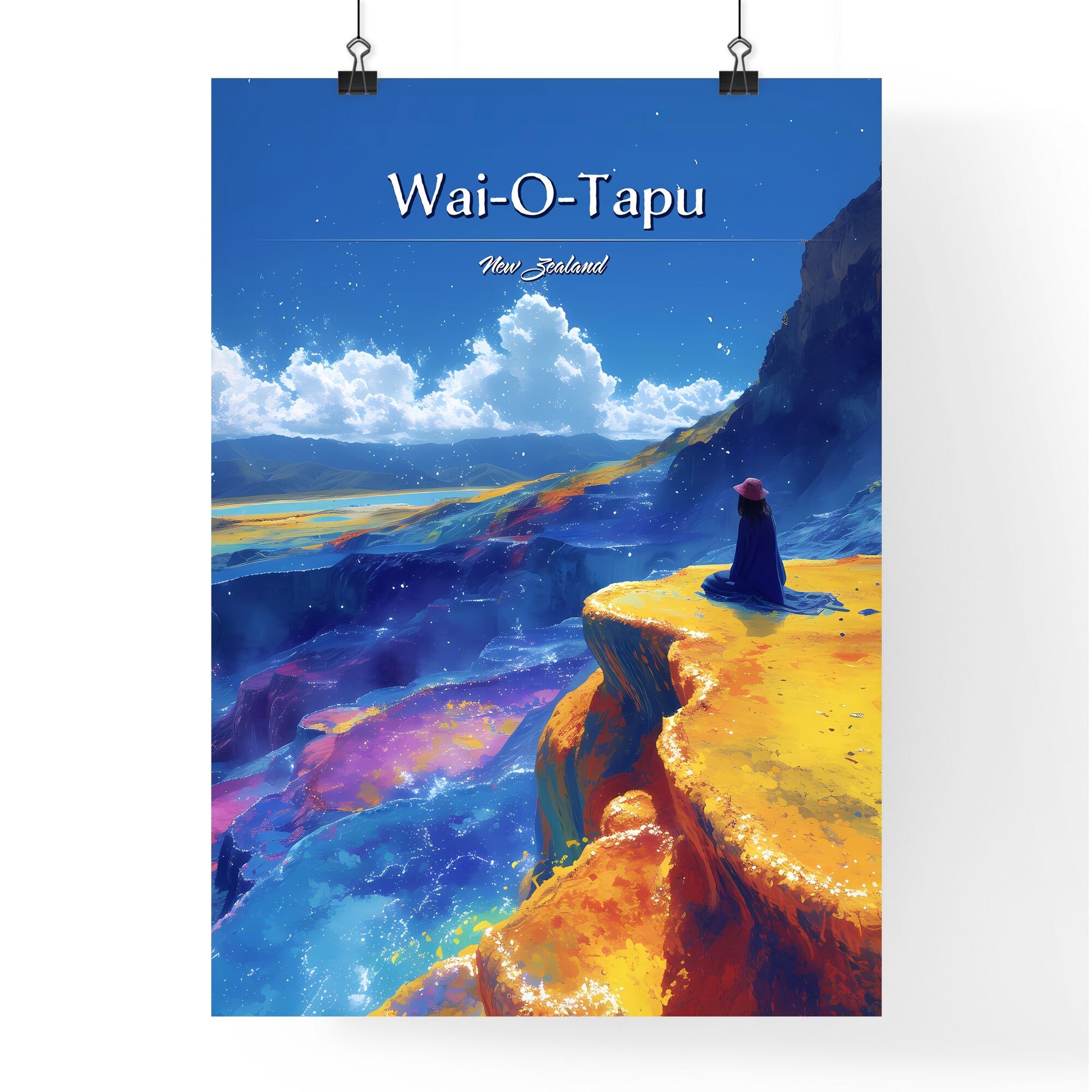 Wai-O-Tapu, New Zealand - Art print of a woman sitting on a rock Default Title