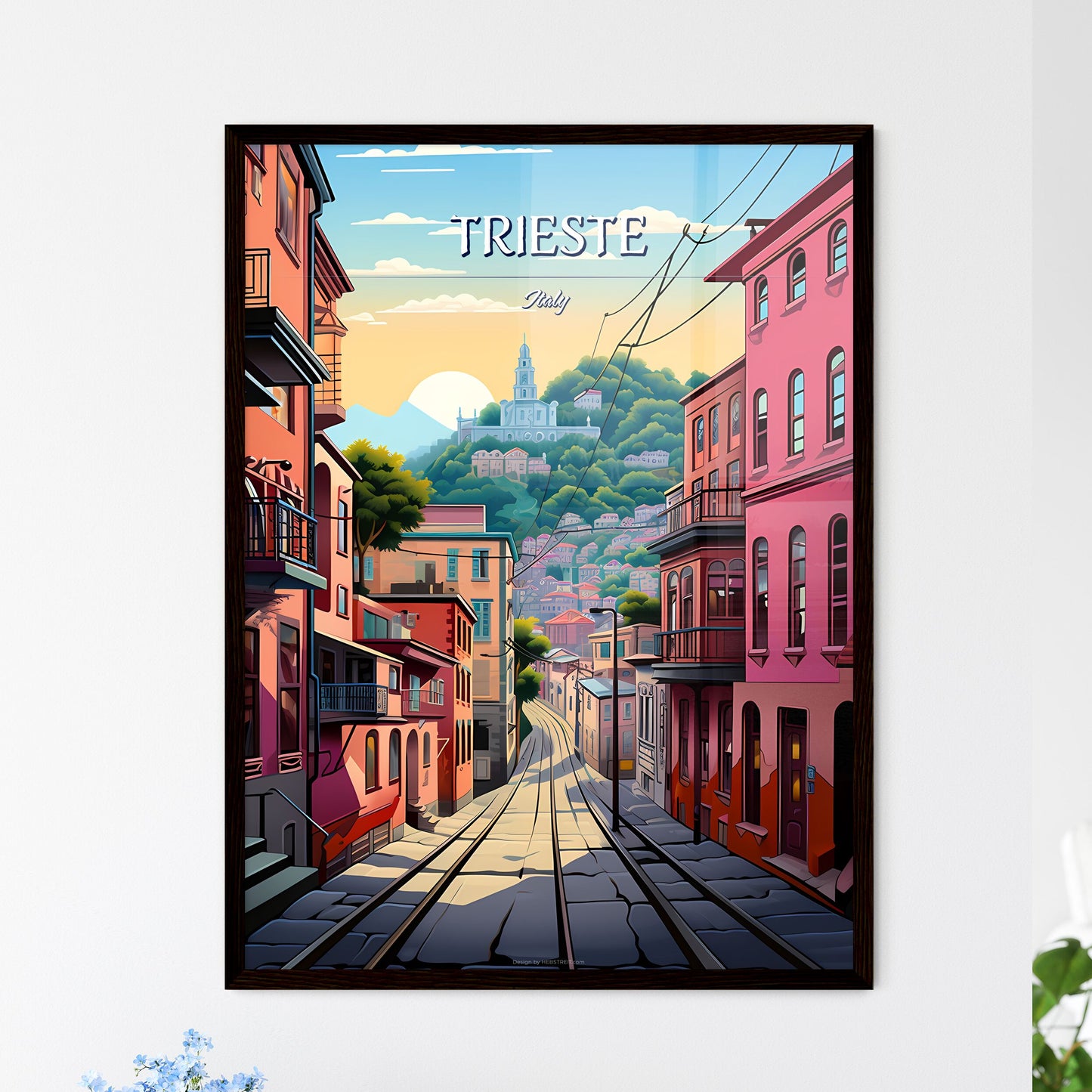 Trieste, Italy - Art print of a train tracks in a city Framed Art