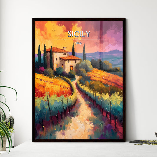Sicily, Italy - Art print of a painting of a house in a vineyard Default Title
