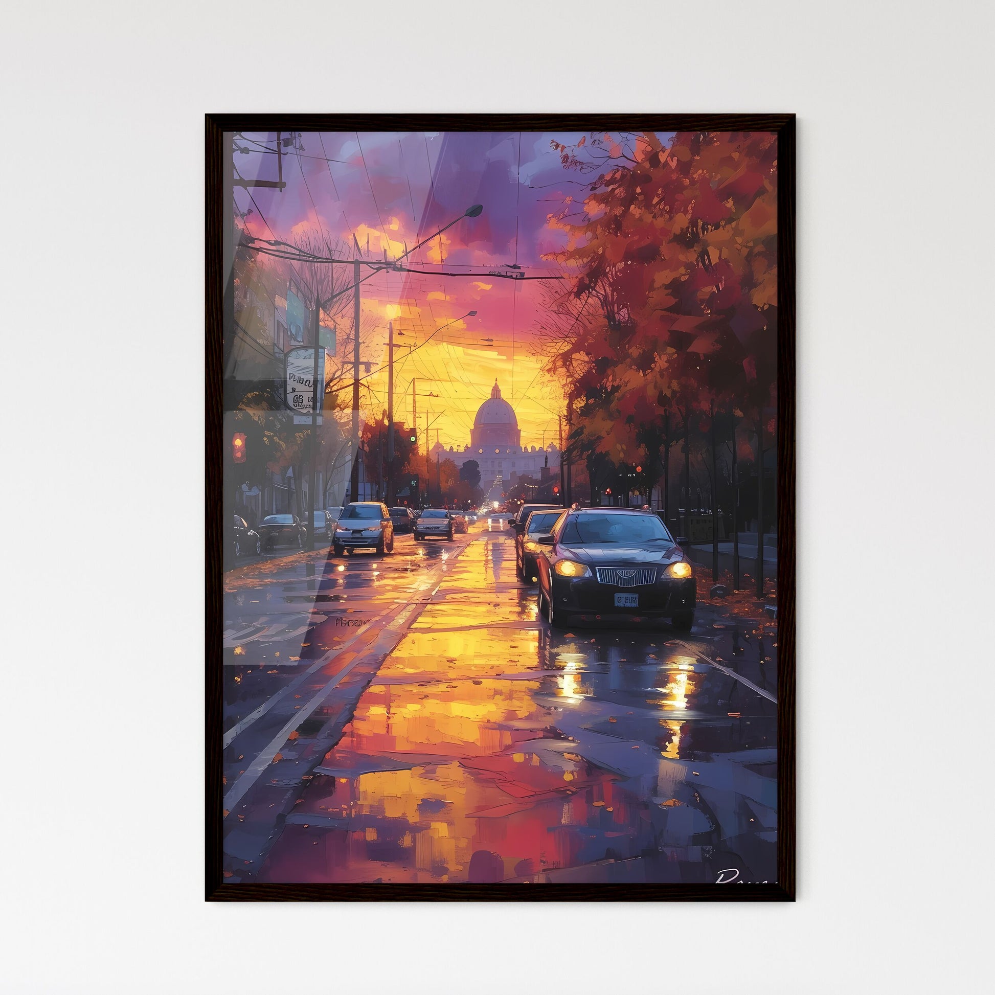 Poster of Rome - Art print of a road with cars and trees in the background Framed Art
