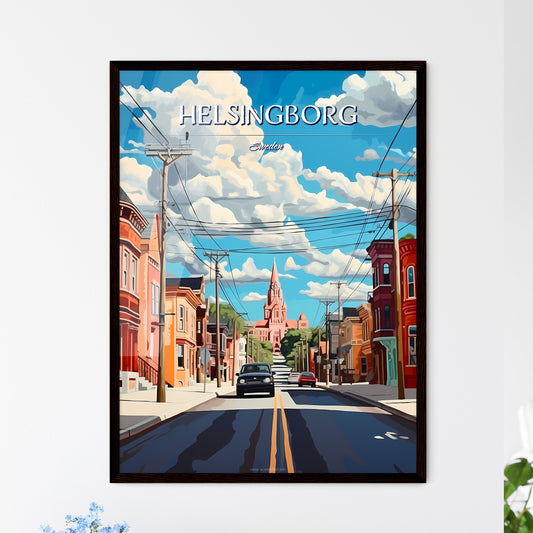 Helsingborg, Sweden, - Art print of a street with cars and buildings Framed Art