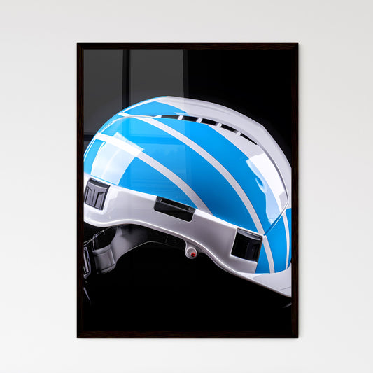 A white and blue construction hard hat - Art - Framed Art Print
