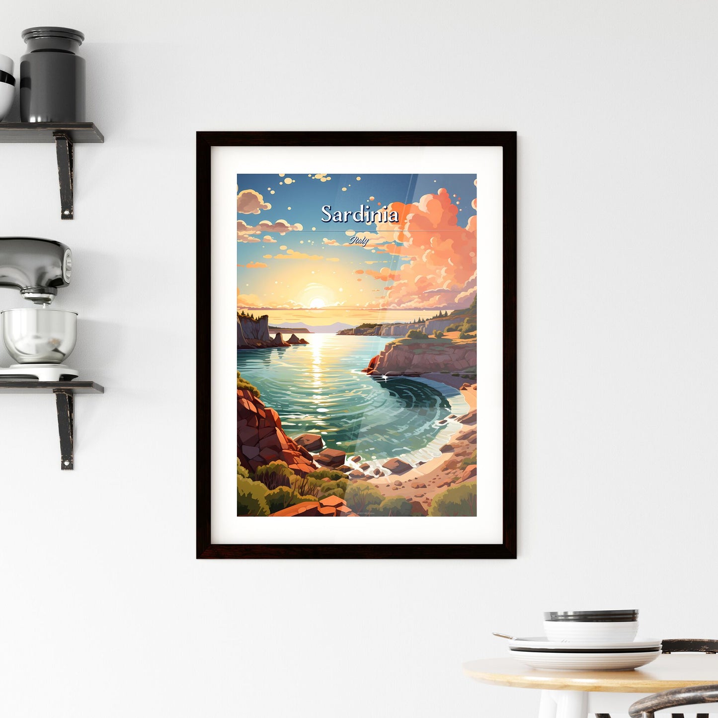 Sardinia, Italy - Art print of a landscape of a body of water with a rocky beach and trees Default Title