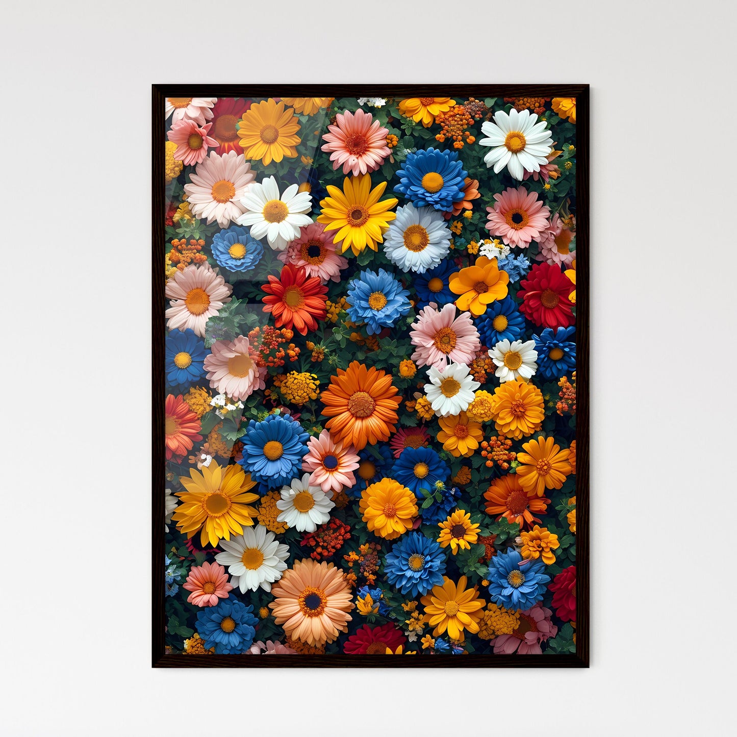 Retro colorful daisy flat pattern - Art prin - Framed Art Print