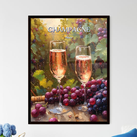Champagne, France - Art print of two glasses of wine next to grapes Default Title