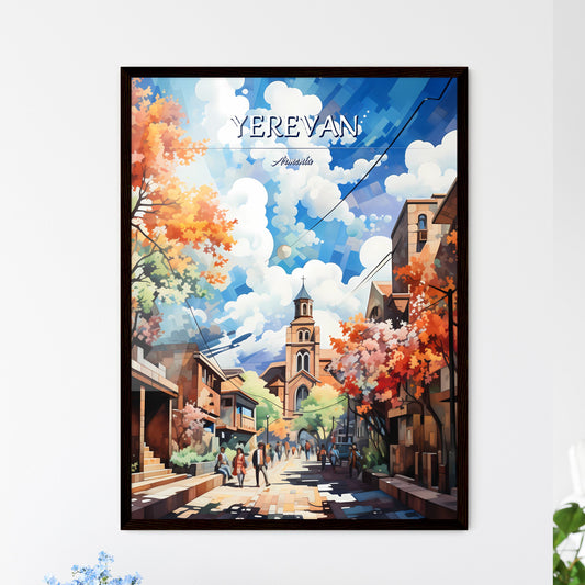 Yerevan, Armenia - Art print of a street with trees and people walking on it Default Title