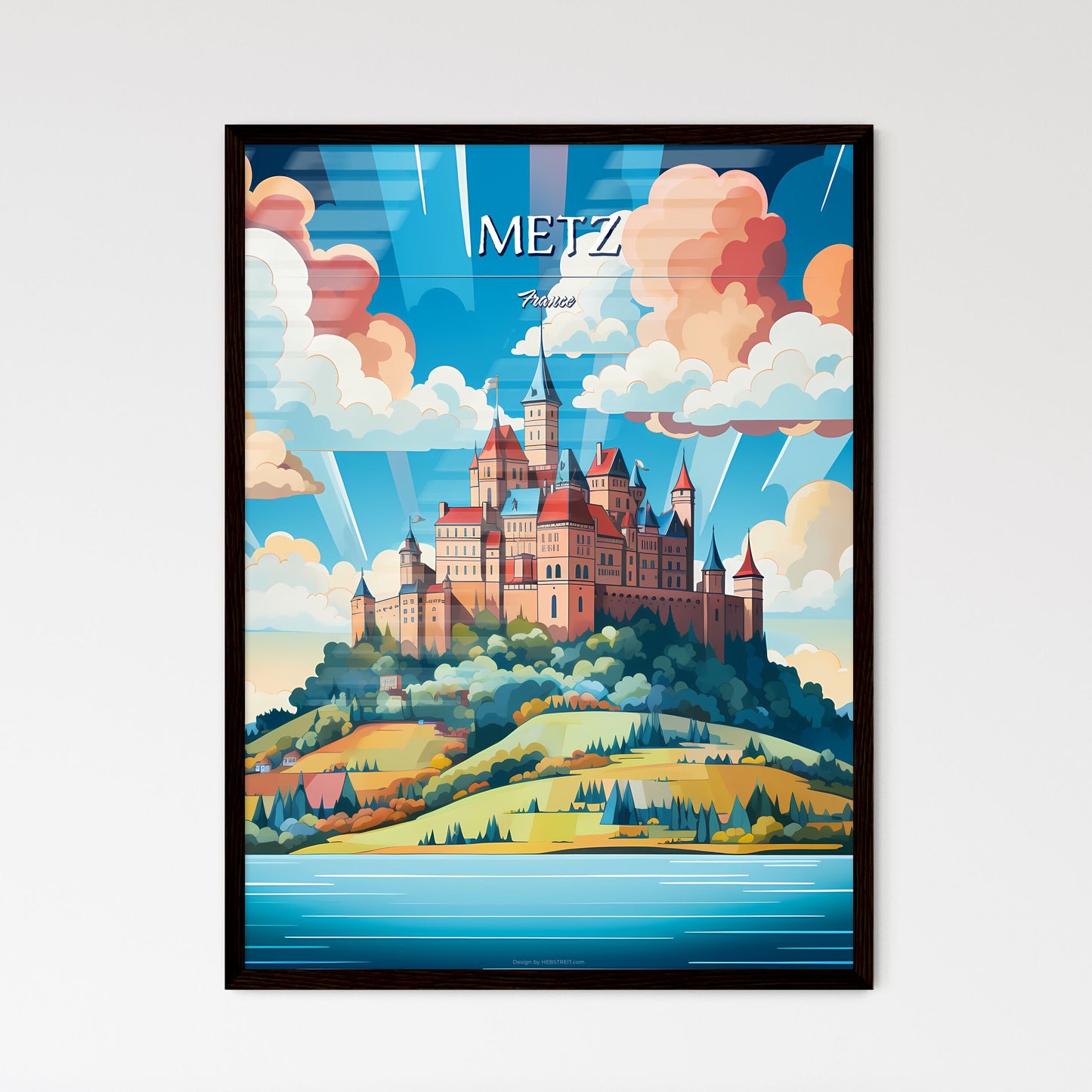 Metz, France - Art print of a castle on a hill Framed Art