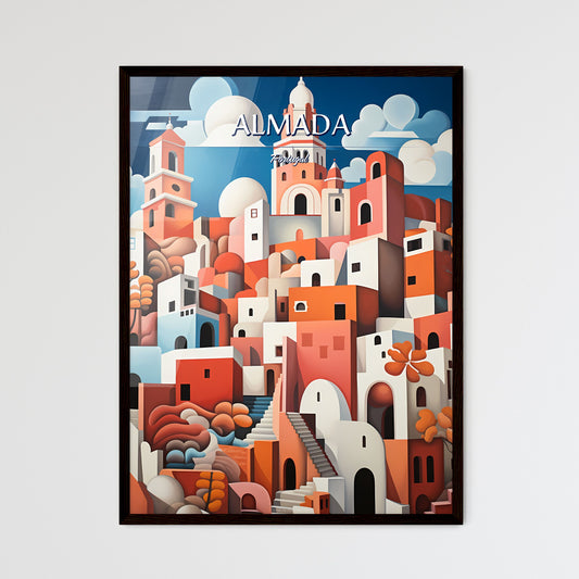 Almada, Portugal - Art print of a painting of a city Framed Art
