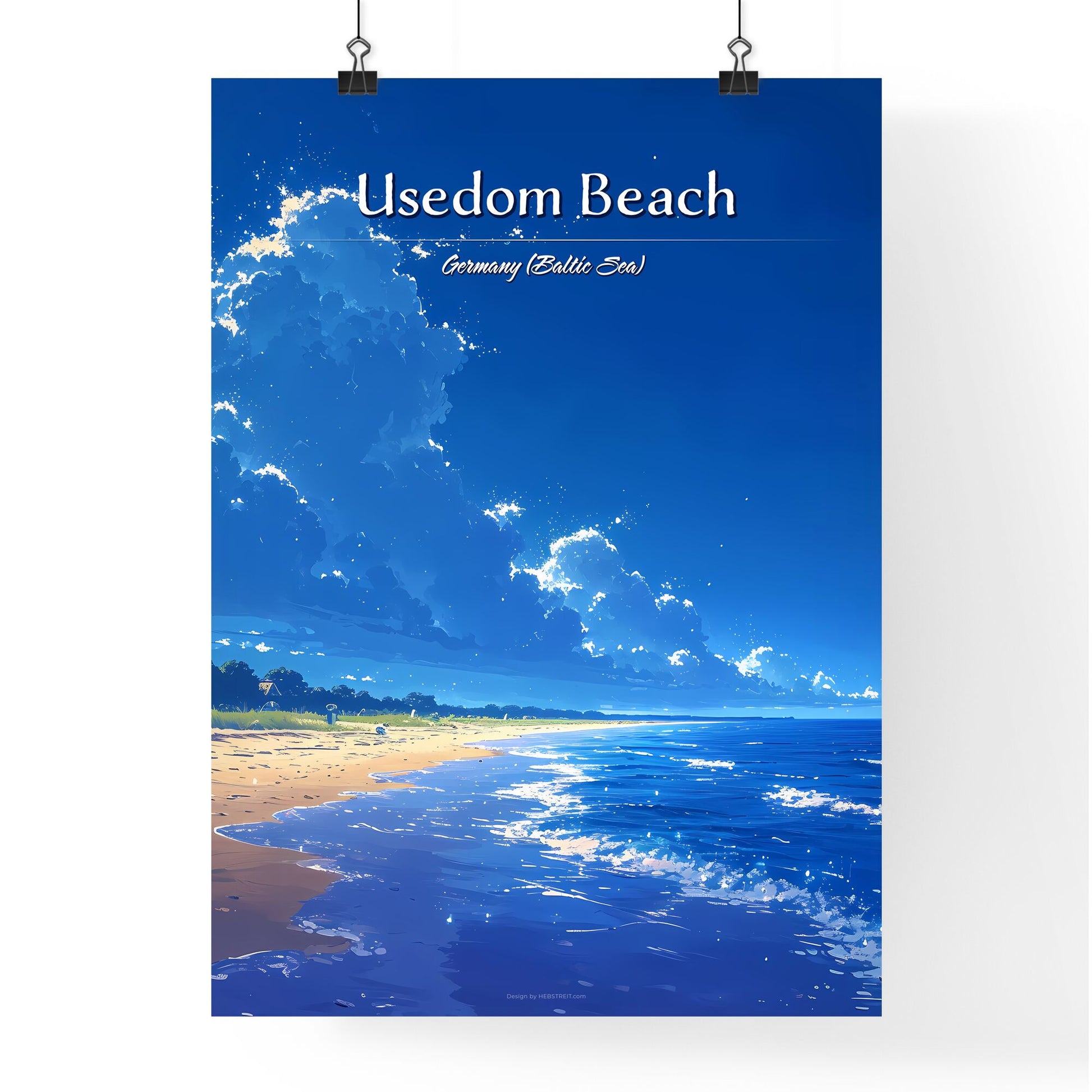Usedom Beach, Germany (Baltic Sea) - Art print of a beach with trees and water Default Title