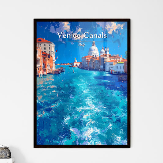 Venice Canals, Italy - Art print of a water way with buildings and a dome Framed Art