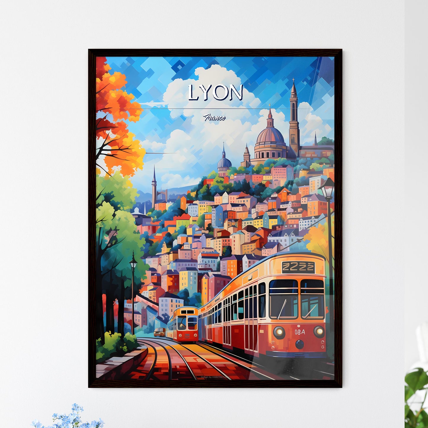 Lyon, France - Art print of a train going down a hill Framed Art