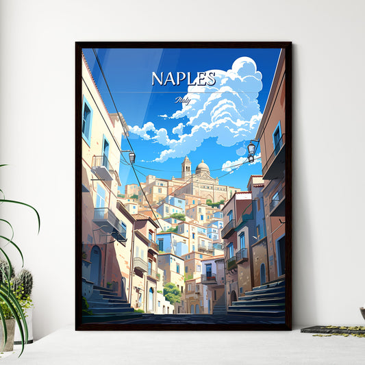 Naples, Italy - Art print of a street with buildings and a church in the background Framed Art
