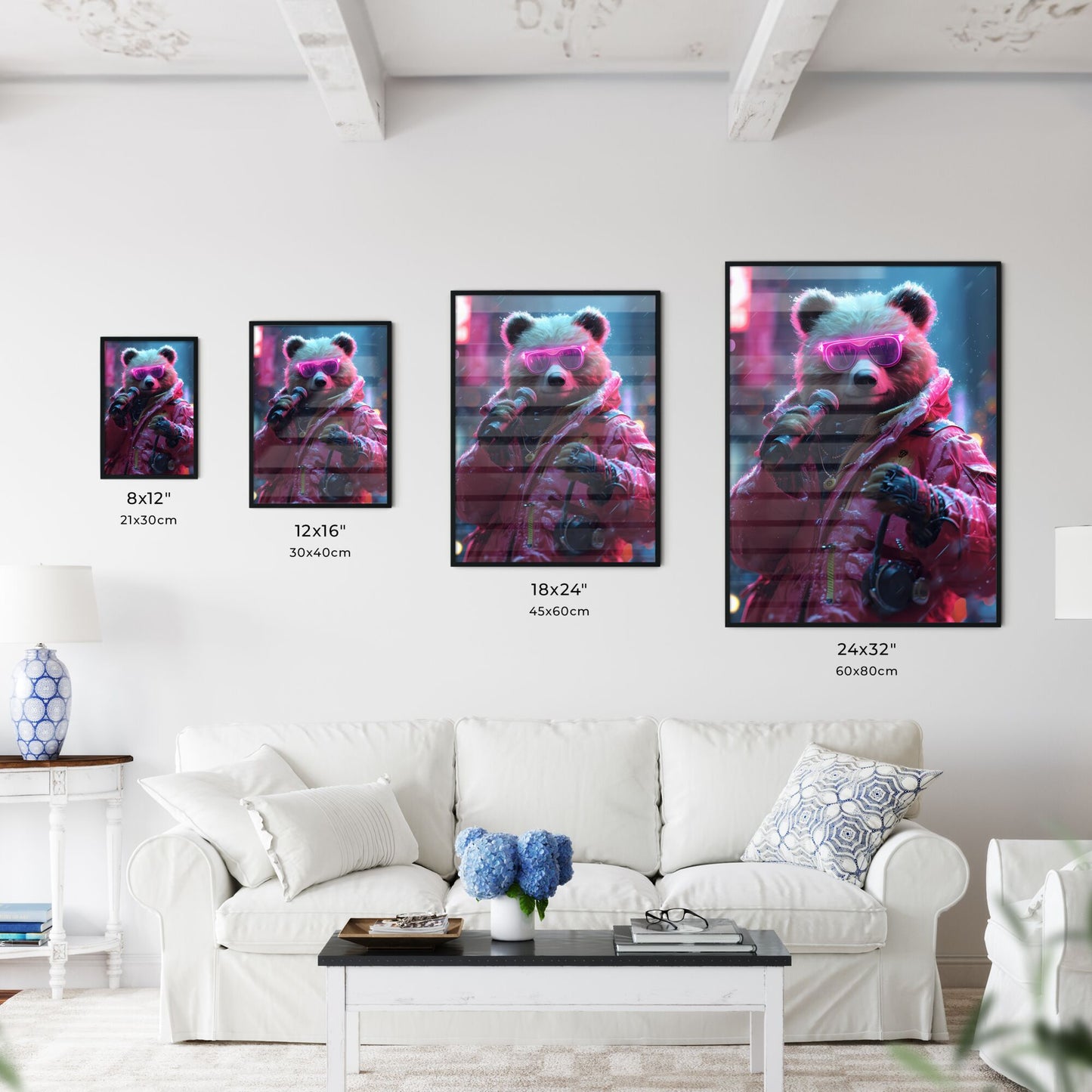A clever, cool teddy bear - Art print of a bear wearing pink sunglasses and a pink jacket holding a microphone Default Title