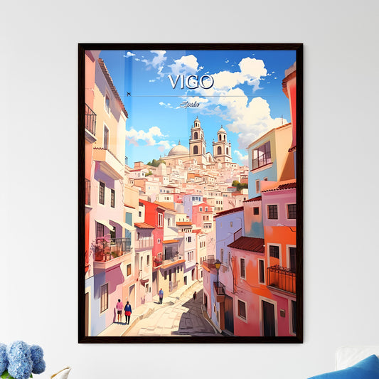 Vigo, Spain - Art print of a colorful city with buildings and a blue sky Default Title