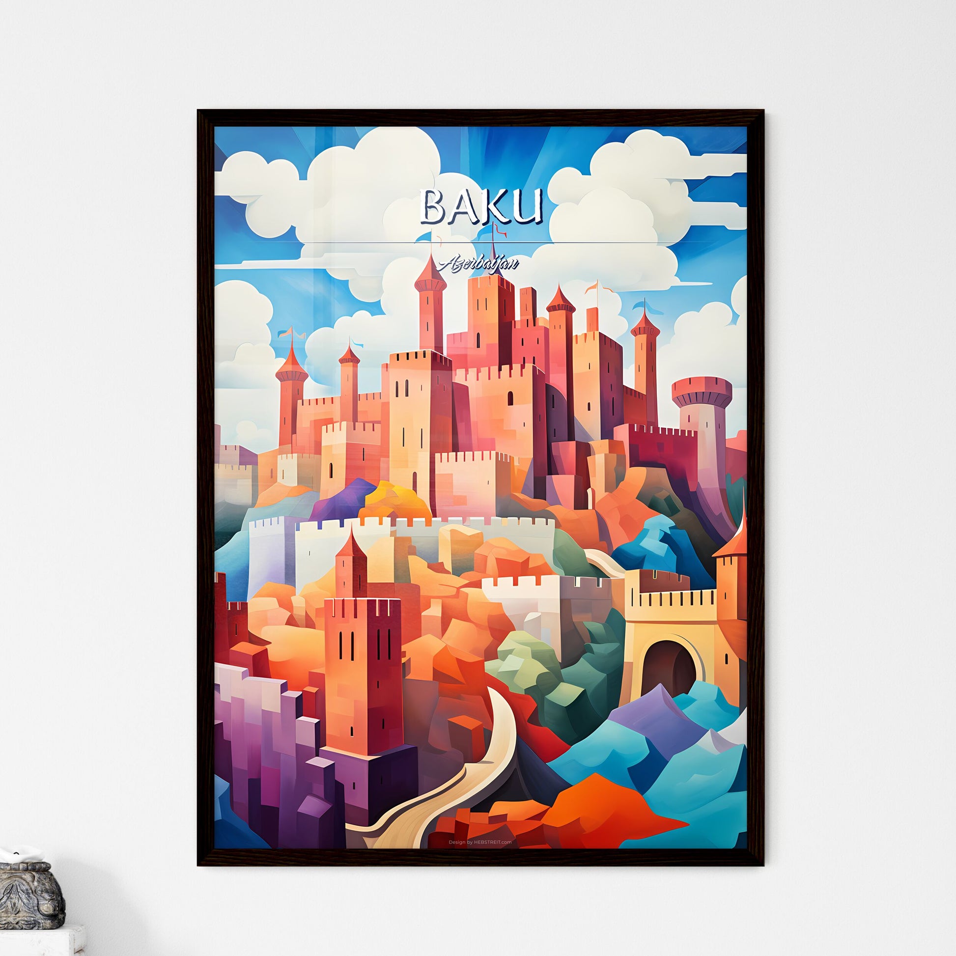 Baku, Azerbaijan - Art print of a painting of a castle Framed Art